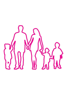 Complete Family Silhouette Kids Coloring Sketch, Free Vectors File